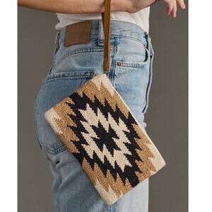 Cream Black Tan Aztec Western Cotton Suede Wristlet